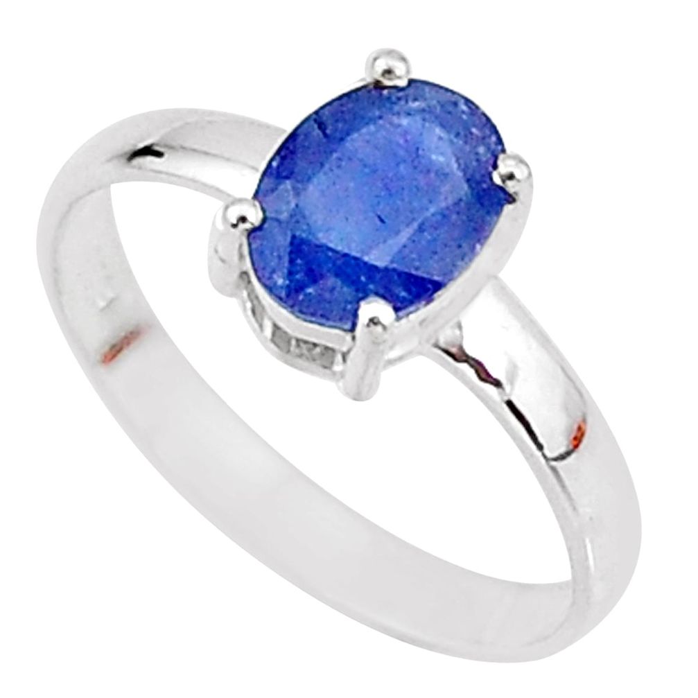 2.31cts natural blue sapphire 925 sterling silver solitaire ring size 7.5 t7289