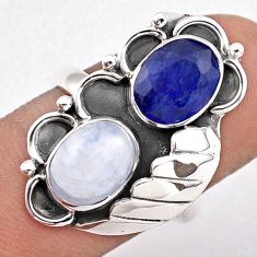 6.02cts natural blue sapphire moonstone oval 925 silver ring size 7.5 t86547