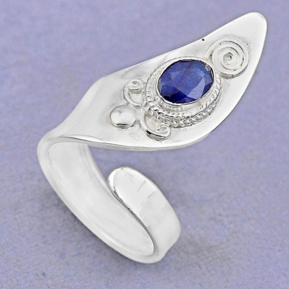 1.45cts natural blue sapphire oval 925 silver adjustable ring size 7.5 t88075