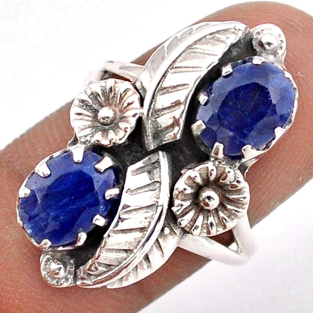 4.54cts natural blue sapphire oval 925 sterling silver flower ring size 7 t86570