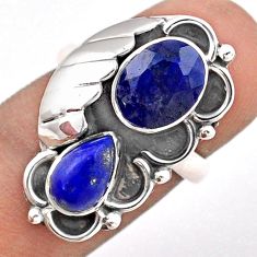 5.28cts natural blue sapphire oval lapis lazuli 925 silver ring size 6 t86557