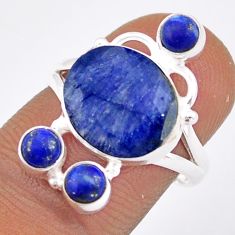 6.53cts natural blue sapphire oval lapis lazuli 925 silver ring size 7 t92022
