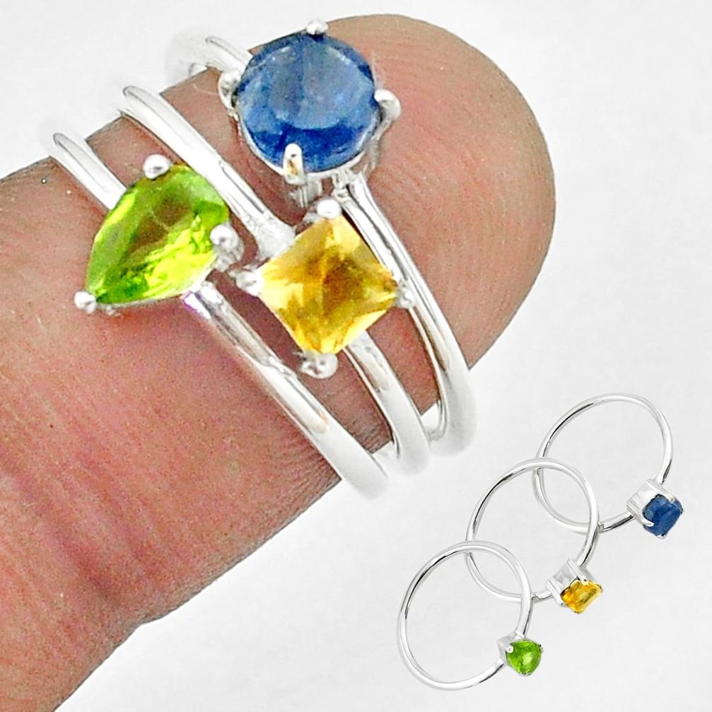 2.98cts natural blue sapphire peridot citrine 925 silver 3 rings size 6 t50911