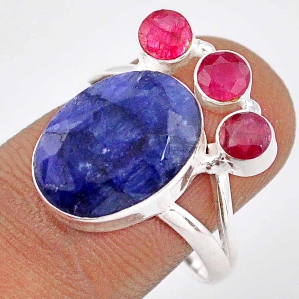 7.30cts natural blue sapphire red ruby 925 sterling silver ring size 8 t92024