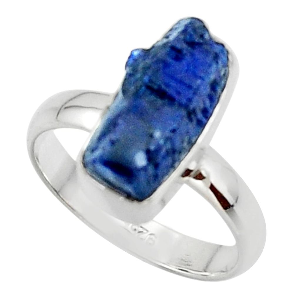 5.81cts natural blue sapphire rough 925 silver solitaire ring size 7 r48977