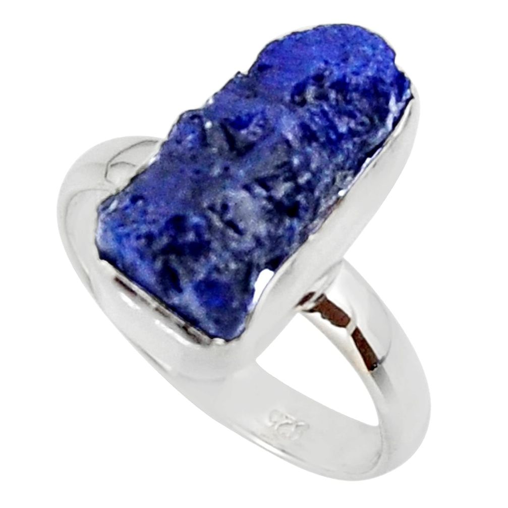 7.36cts natural blue sapphire rough 925 silver solitaire ring size 8 r48963