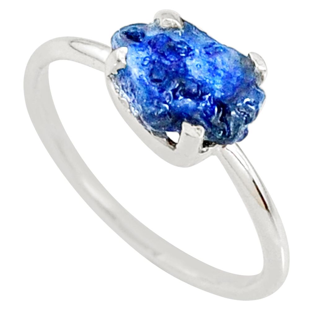 3.65cts natural blue sapphire raw 925 silver solitaire ring size 8 r70581