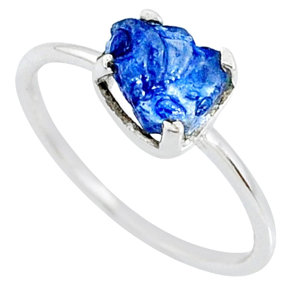 3.65cts natural blue sapphire raw 925 silver solitaire ring size 8 r70582