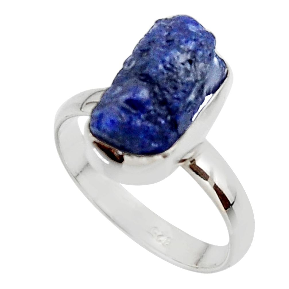 6.84cts natural blue sapphire rough 925 silver solitaire ring size 9 r48965