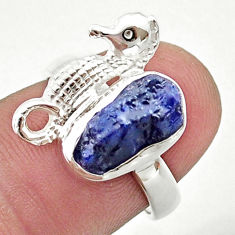 5.05cts natural blue sapphire rough fancy 925 silver seahorse ring size 7 u42005