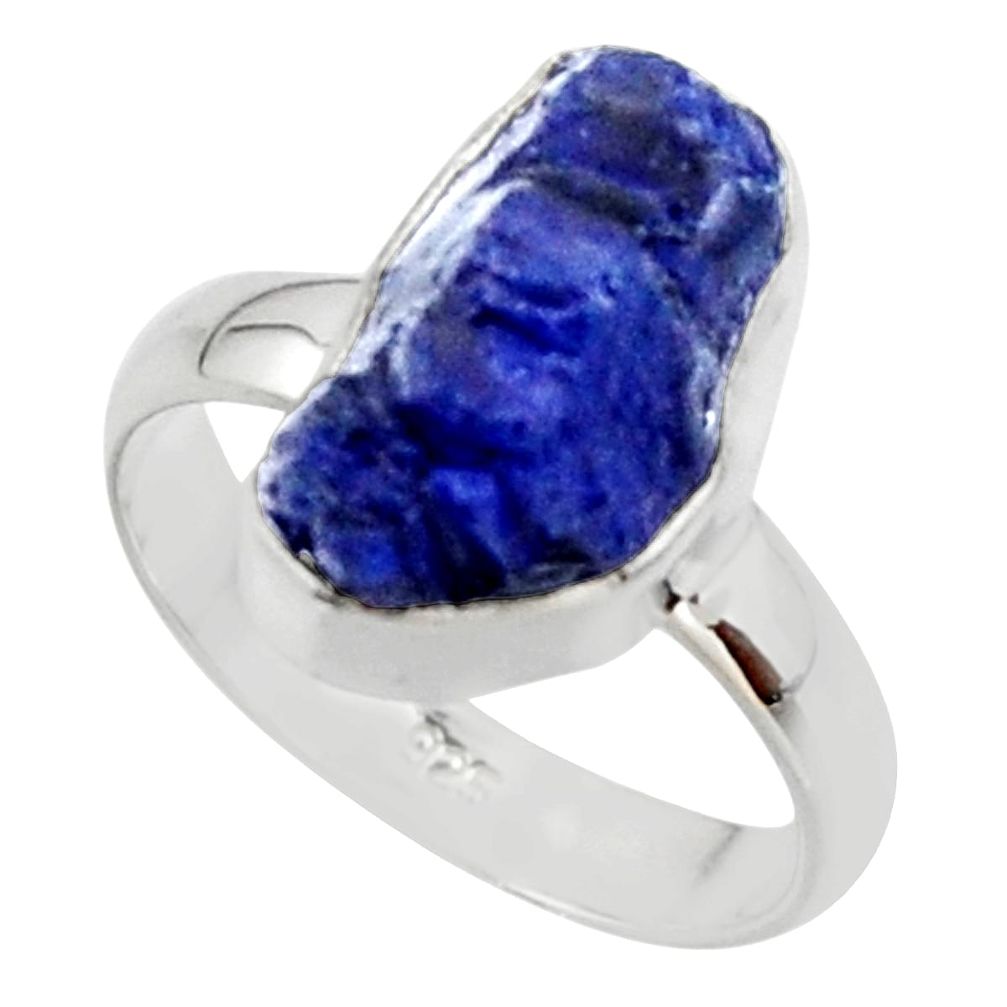 6.26cts natural blue sapphire rough fancy silver solitaire ring size 6 r48970