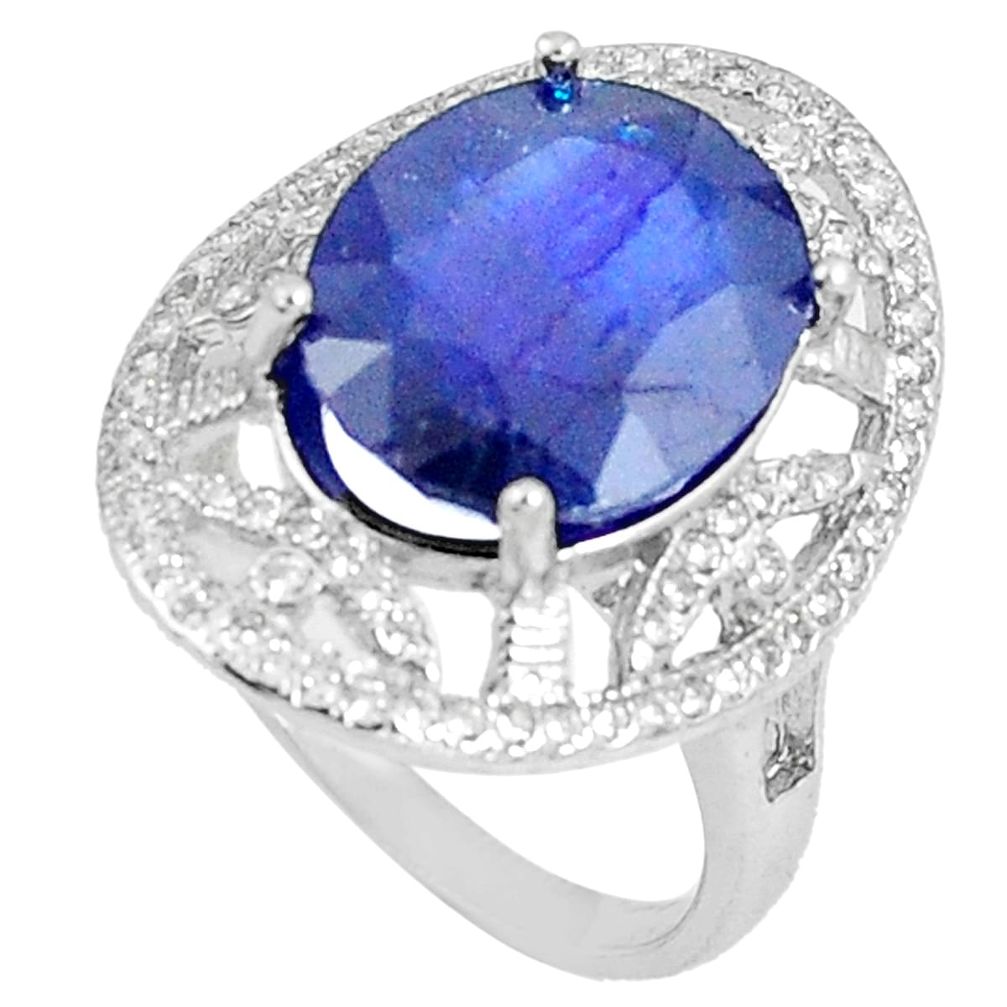 7.13cts natural blue sapphire white topaz 925 silver ring size 7.5 c17941