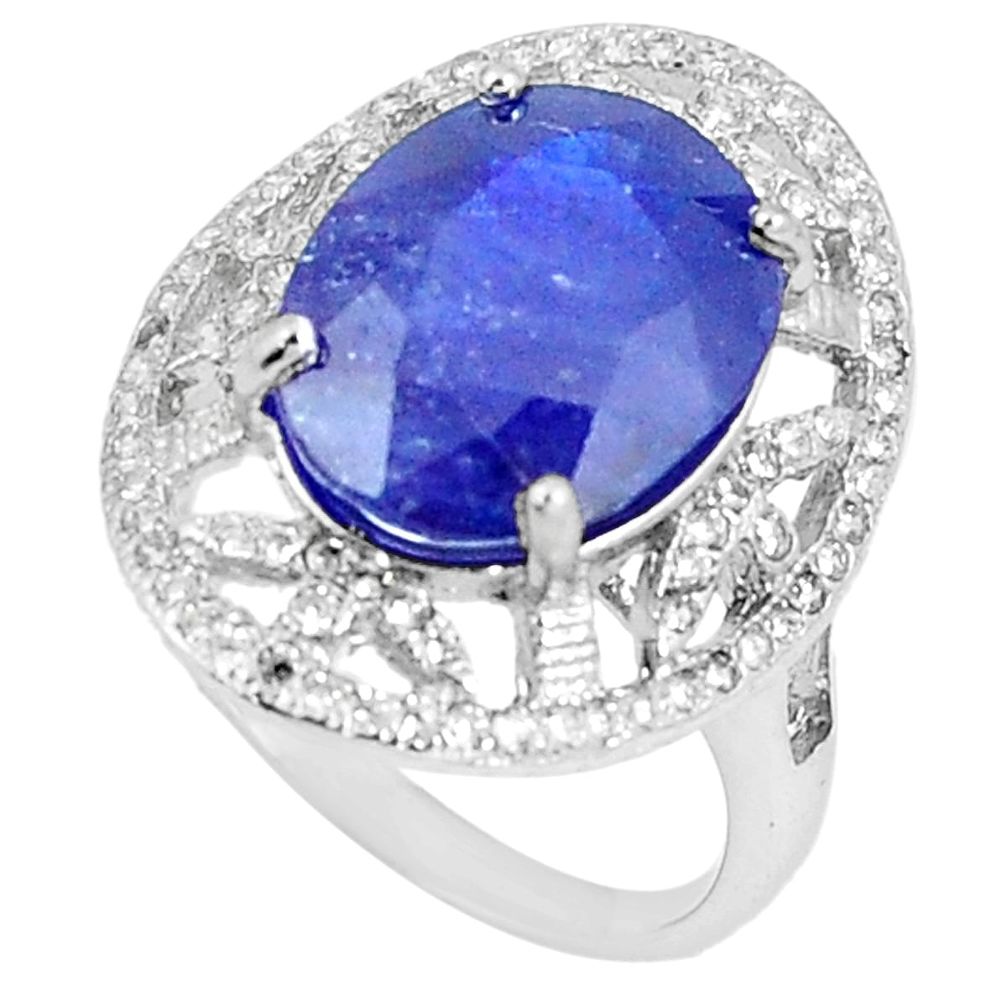 7.78cts natural blue sapphire white topaz 925 silver ring size 7.5 c17945