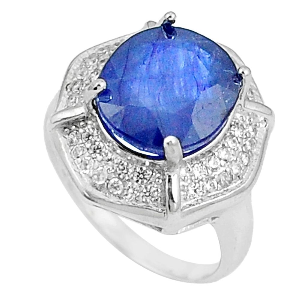 7.12cts natural blue sapphire white topaz 925 silver ring size 6 c17914
