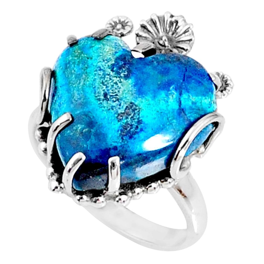 16.20cts natural blue shattuckite 925 silver heart ring size 9 r67527