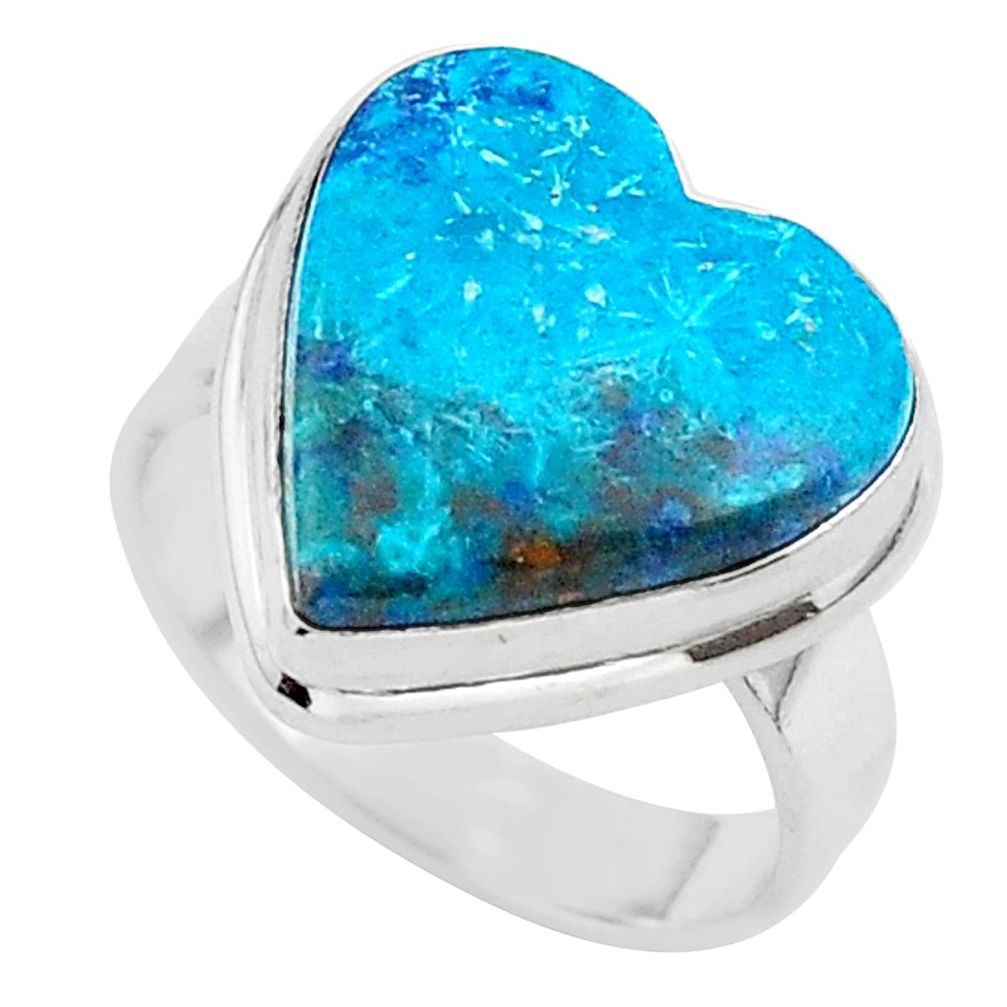 11.57cts natural blue shattuckite heart 925 sterling silver ring size 7 t39414