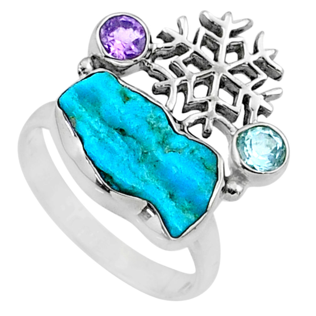 7.53cts natural blue sleeping beauty turquoise raw silver ring size 8.5 r66665