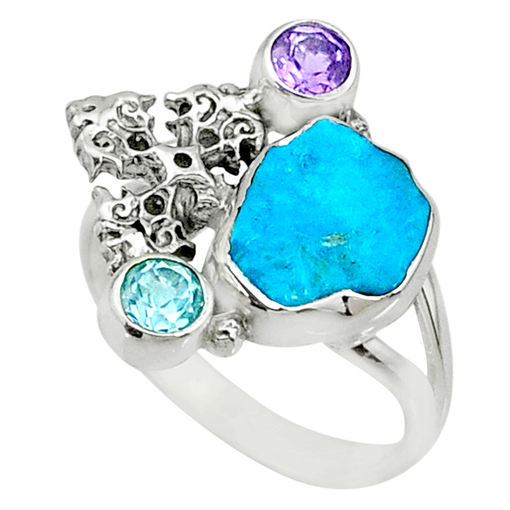 Natural blue sleeping beauty turquoise raw silver cross ring size 8.5 r73352