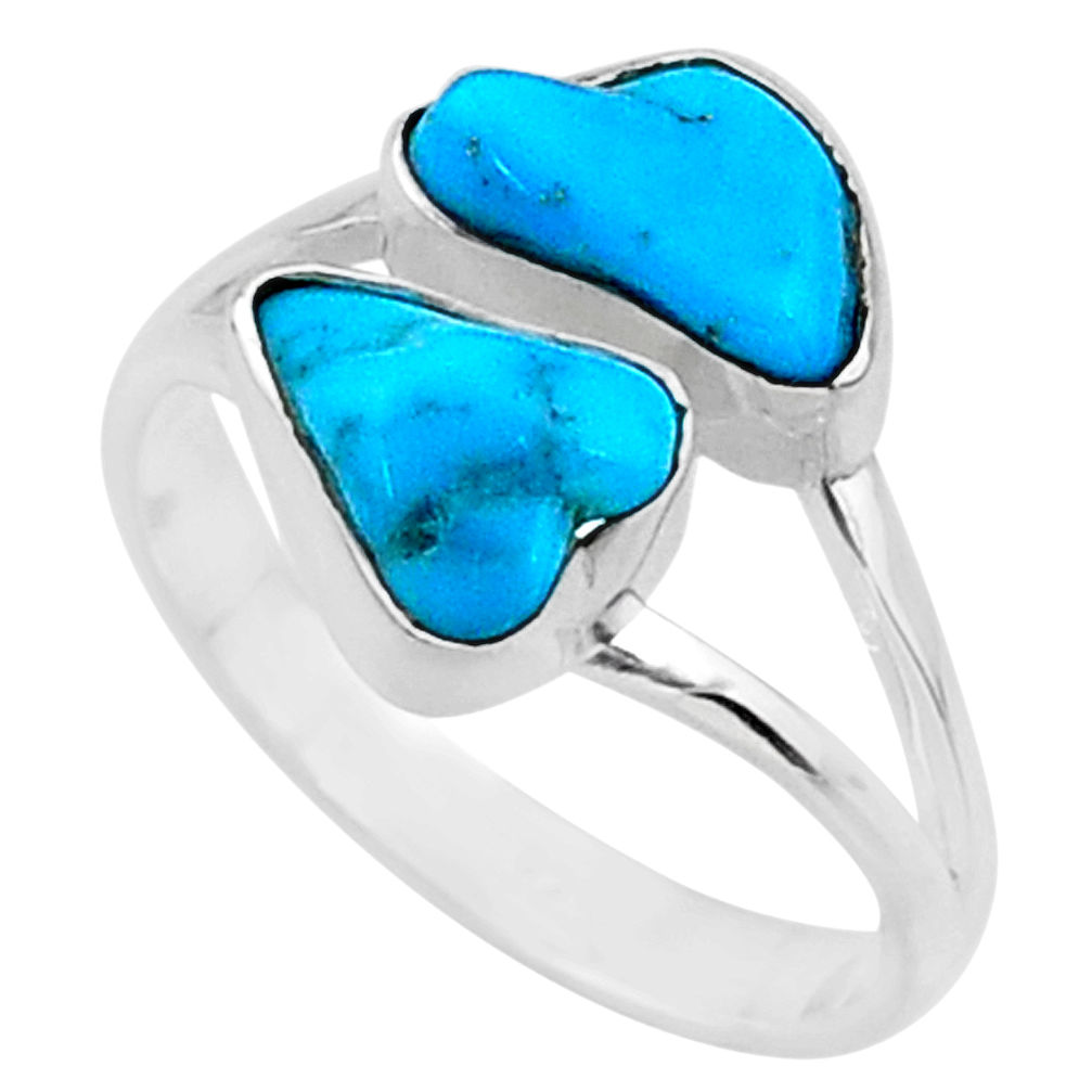 9.00cts natural blue sleeping beauty turquoise raw silver ring size 8.5 r65627
