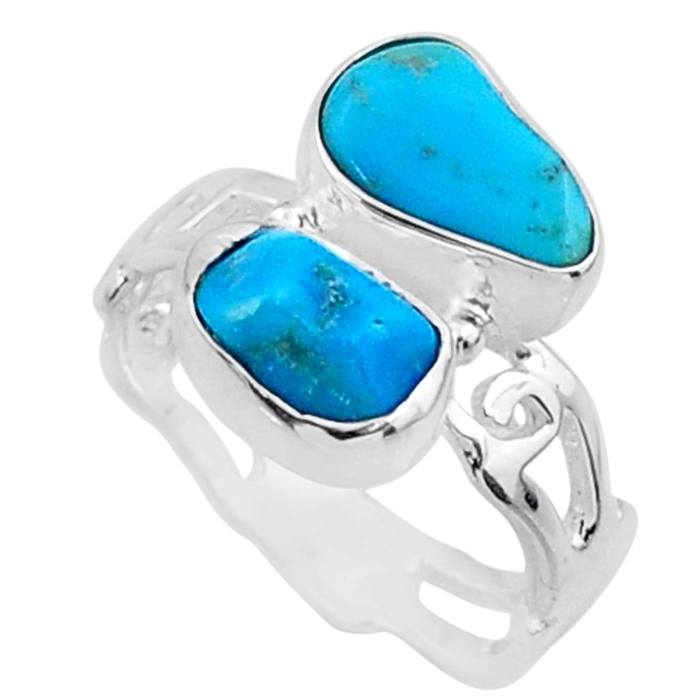 8.91cts natural blue sleeping beauty turquoise raw silver ring size 6.5 r65629
