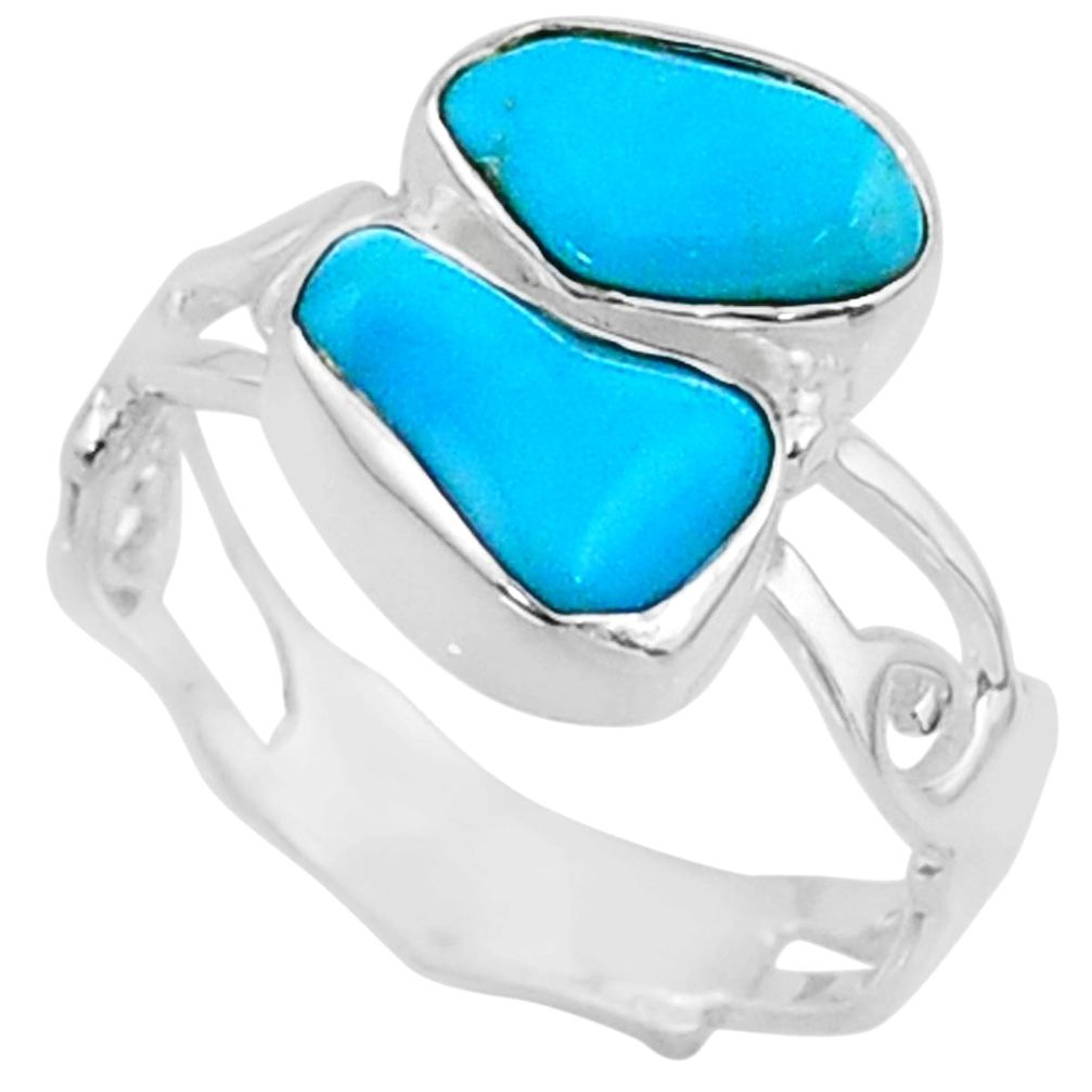 9.80cts natural blue sleeping beauty turquoise raw silver ring size 7.5 r65638