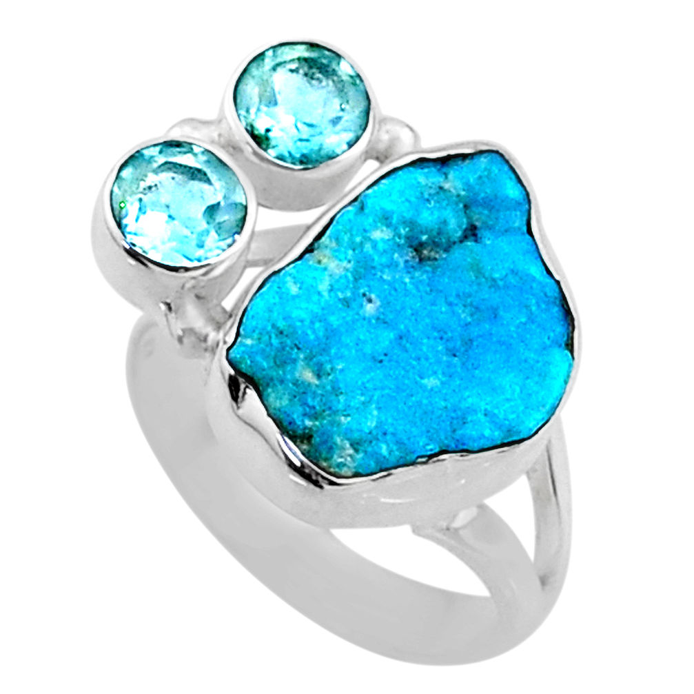 8.80cts natural blue sleeping beauty turquoise raw silver ring size 6.5 r66856