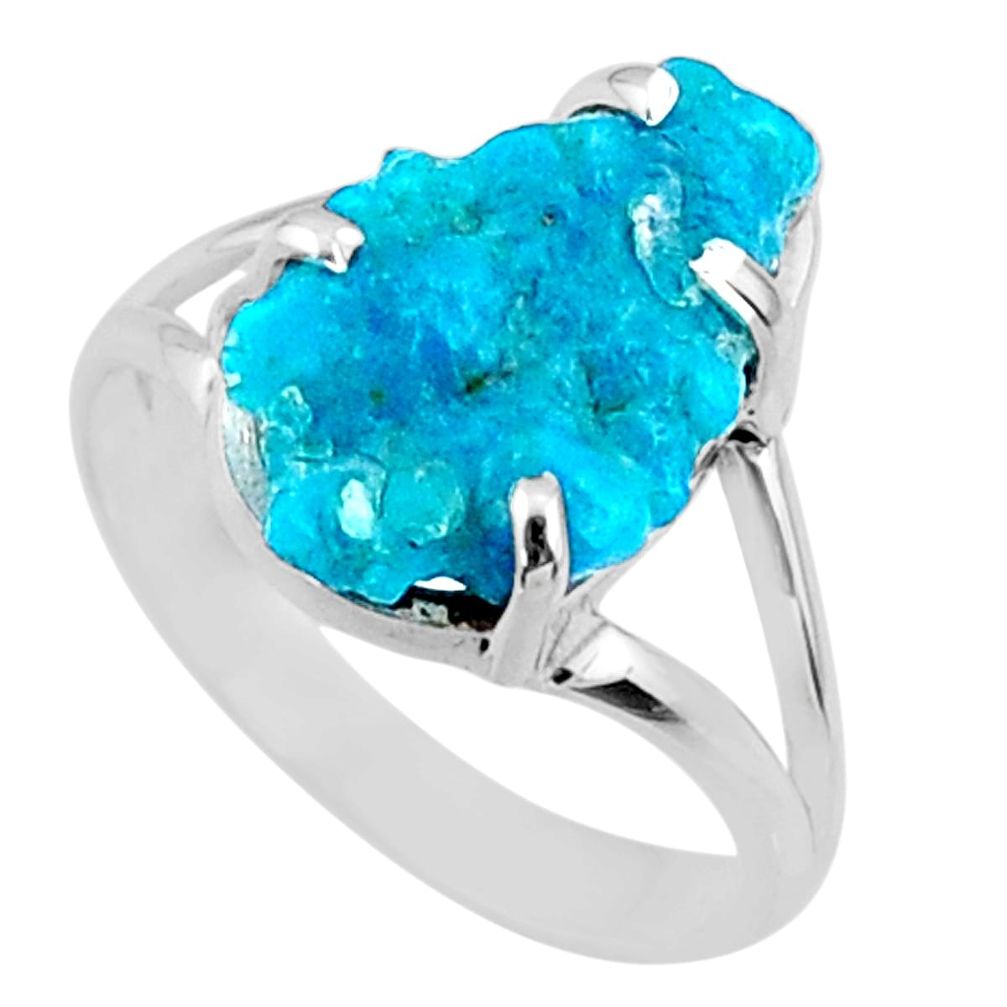 7.67cts natural blue sleeping beauty turquoise rough silver ring size 9.5 r66863