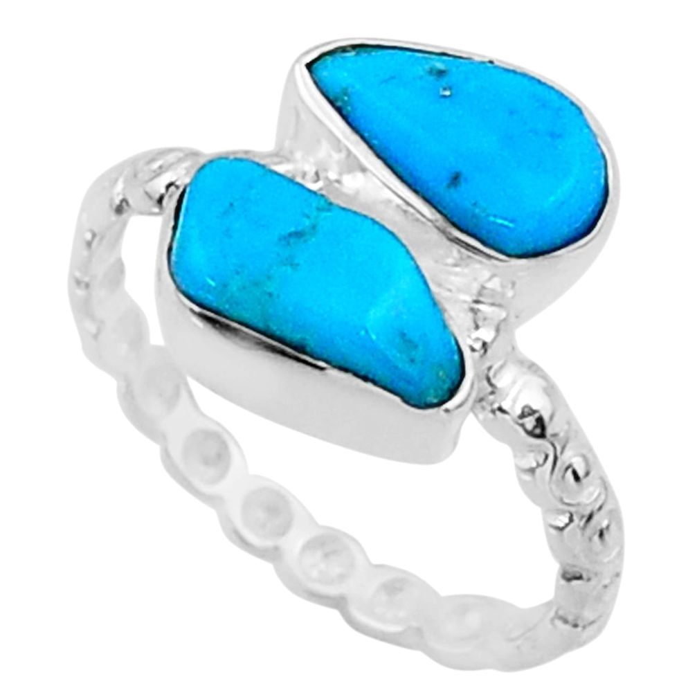 7.22cts natural blue sleeping beauty turquoise raw silver ring size 6 r65631