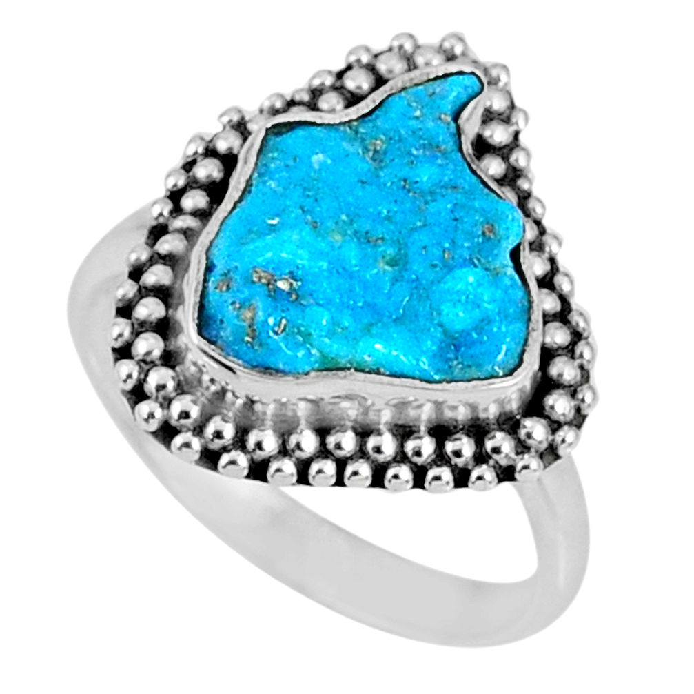 4.67cts natural blue sleeping beauty turquoise rough silver ring size 7 r62202