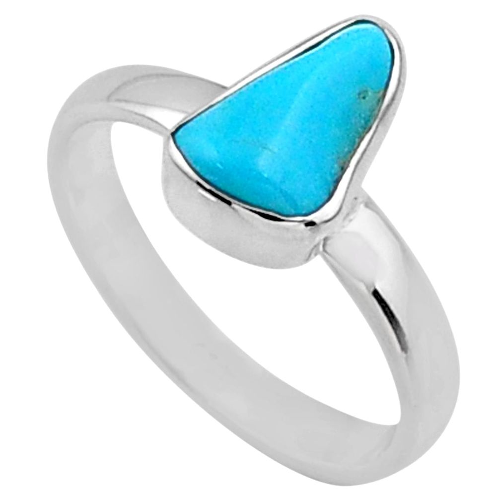 4.91cts natural blue sleeping beauty turquoise raw silver ring size 7 r65585