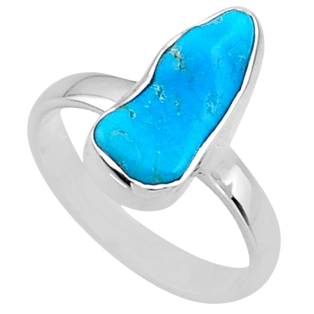 5.50cts natural blue sleeping beauty turquoise raw silver ring size 7 r65586