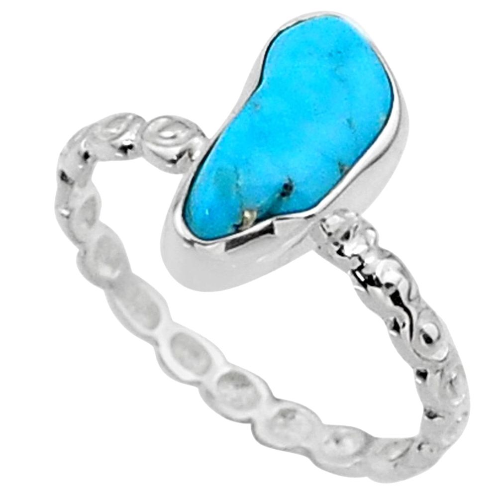 3.66cts natural blue sleeping beauty turquoise raw silver ring size 7 r65594