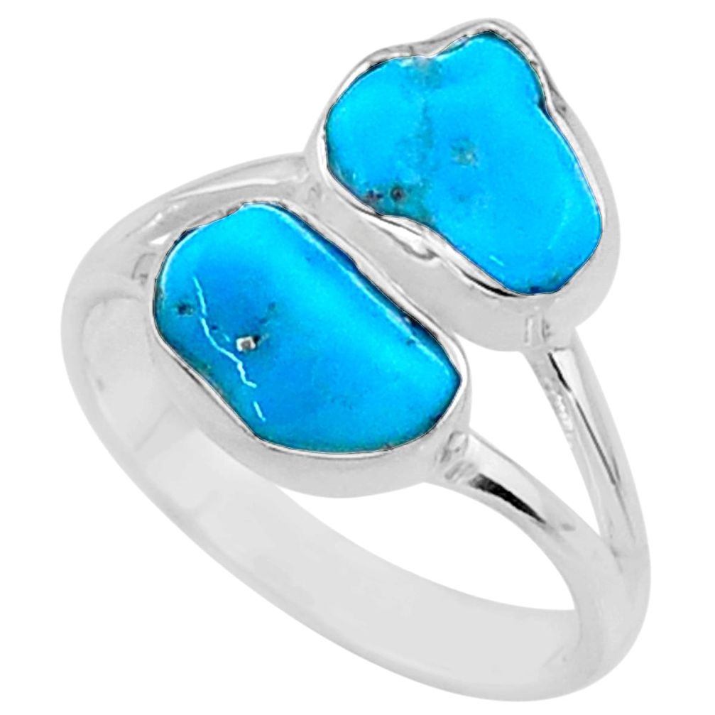 8.49cts natural blue sleeping beauty turquoise raw silver ring size 7 r65621