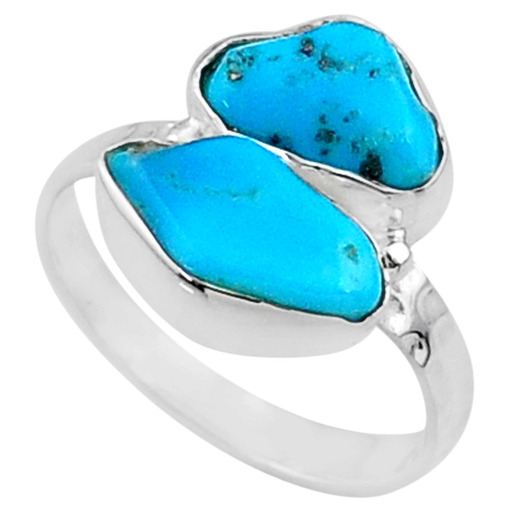 7.24cts natural blue sleeping beauty turquoise raw silver ring size 7 r65622