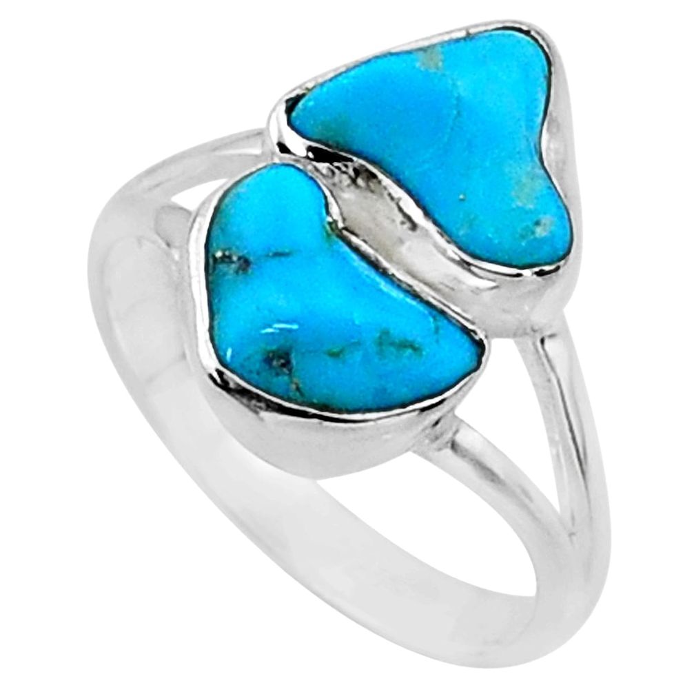 8.51cts natural blue sleeping beauty turquoise raw silver ring size 7 r65623