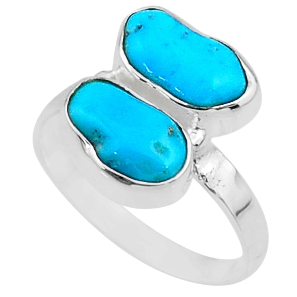 7.98cts natural blue sleeping beauty turquoise raw silver ring size 7 r65637
