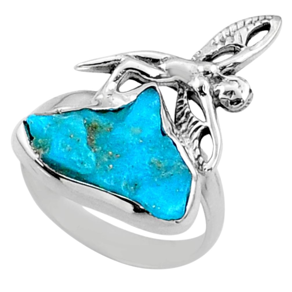 6.72cts natural blue sleeping beauty turquoise raw silver ring size 7 r66685