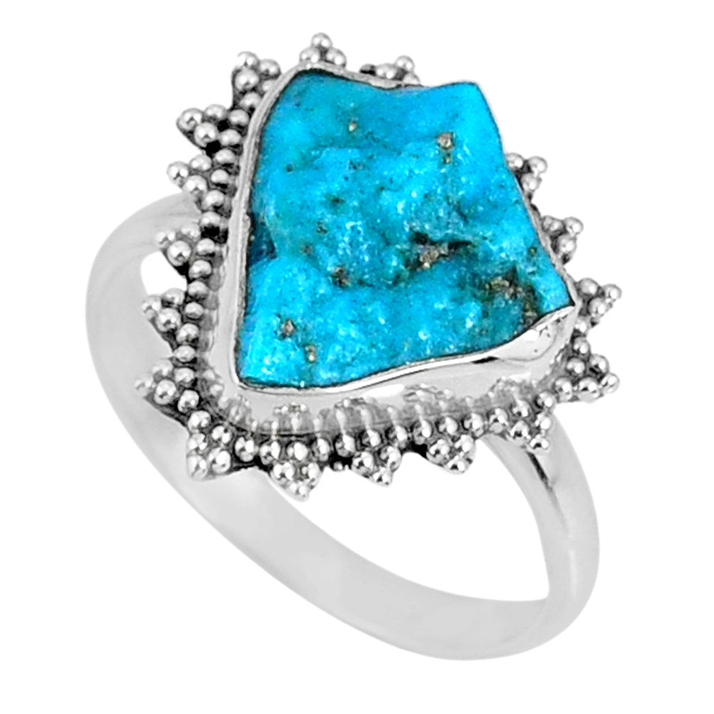 5.06cts natural blue sleeping beauty turquoise rough silver ring size 8 r62213