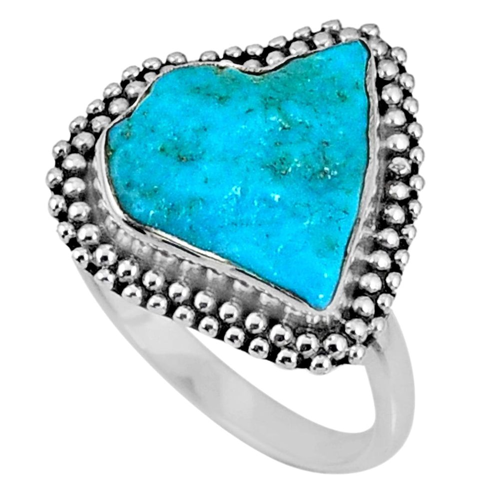 6.82cts natural blue sleeping beauty turquoise rough silver ring size 8 r62224