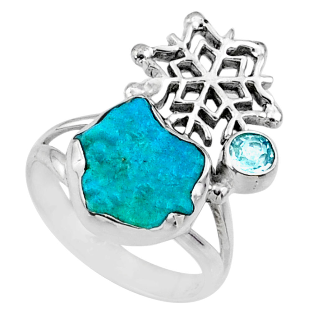 6.57cts natural blue sleeping beauty turquoise raw silver ring size 8 r66674