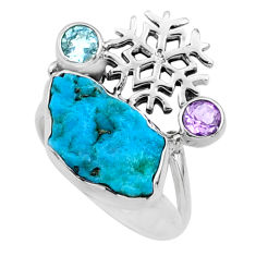 Clearance Sale- 7.89cts natural blue sleeping beauty turquoise raw silver ring size 8 r66700