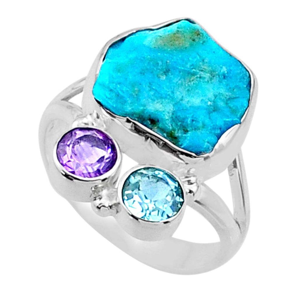 8.94cts natural blue sleeping beauty turquoise raw silver ring size 8 r66846