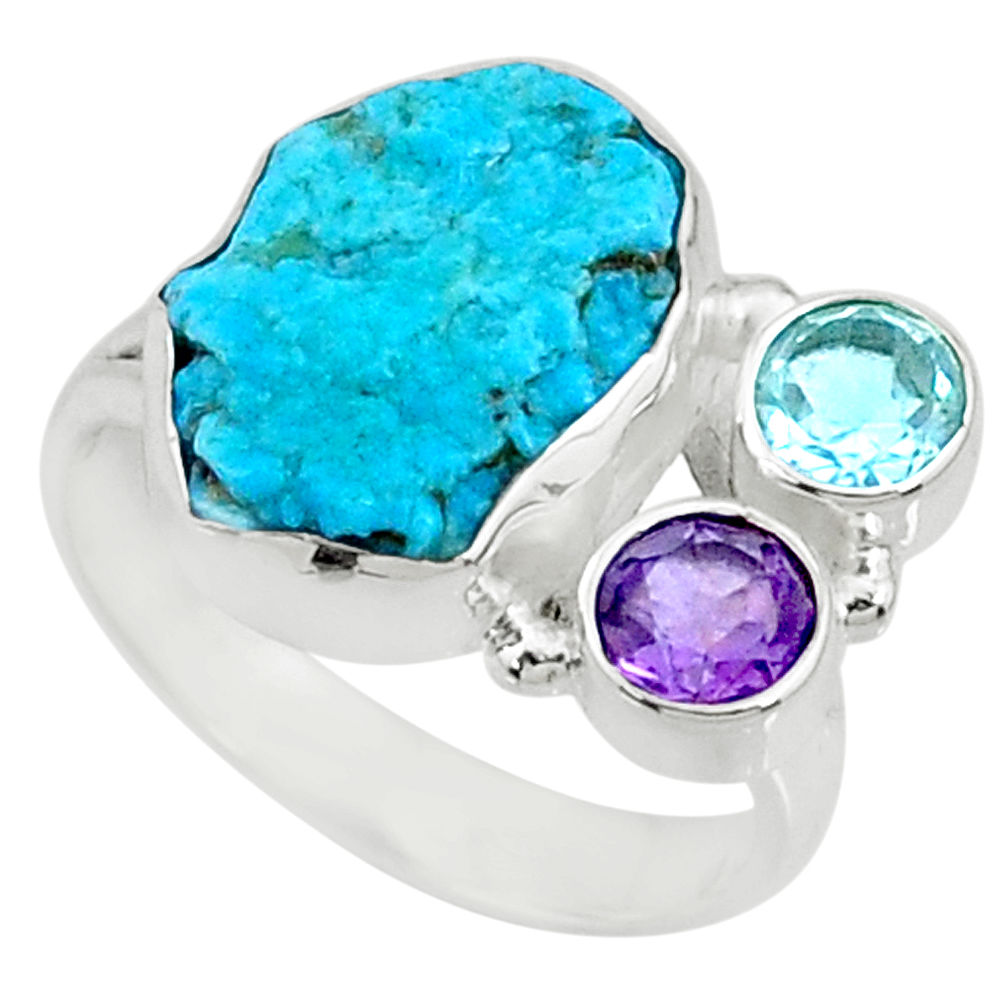 8.42cts natural blue sleeping beauty turquoise raw silver ring size 8 r73341