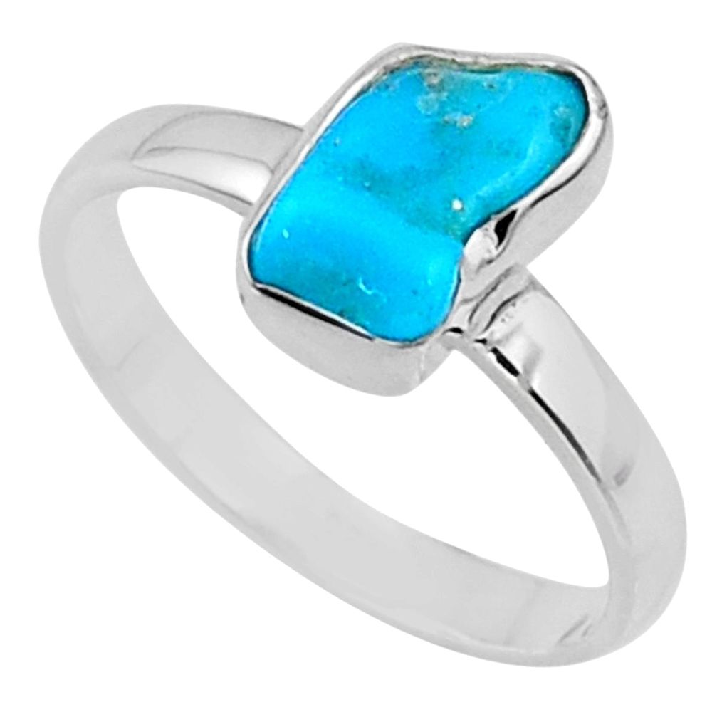 5.39cts natural blue sleeping beauty turquoise raw silver ring size 9 r65588