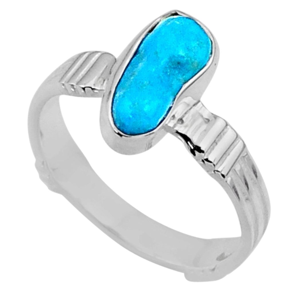 6.53cts natural blue sleeping beauty turquoise rough silver ring size 9 r65590