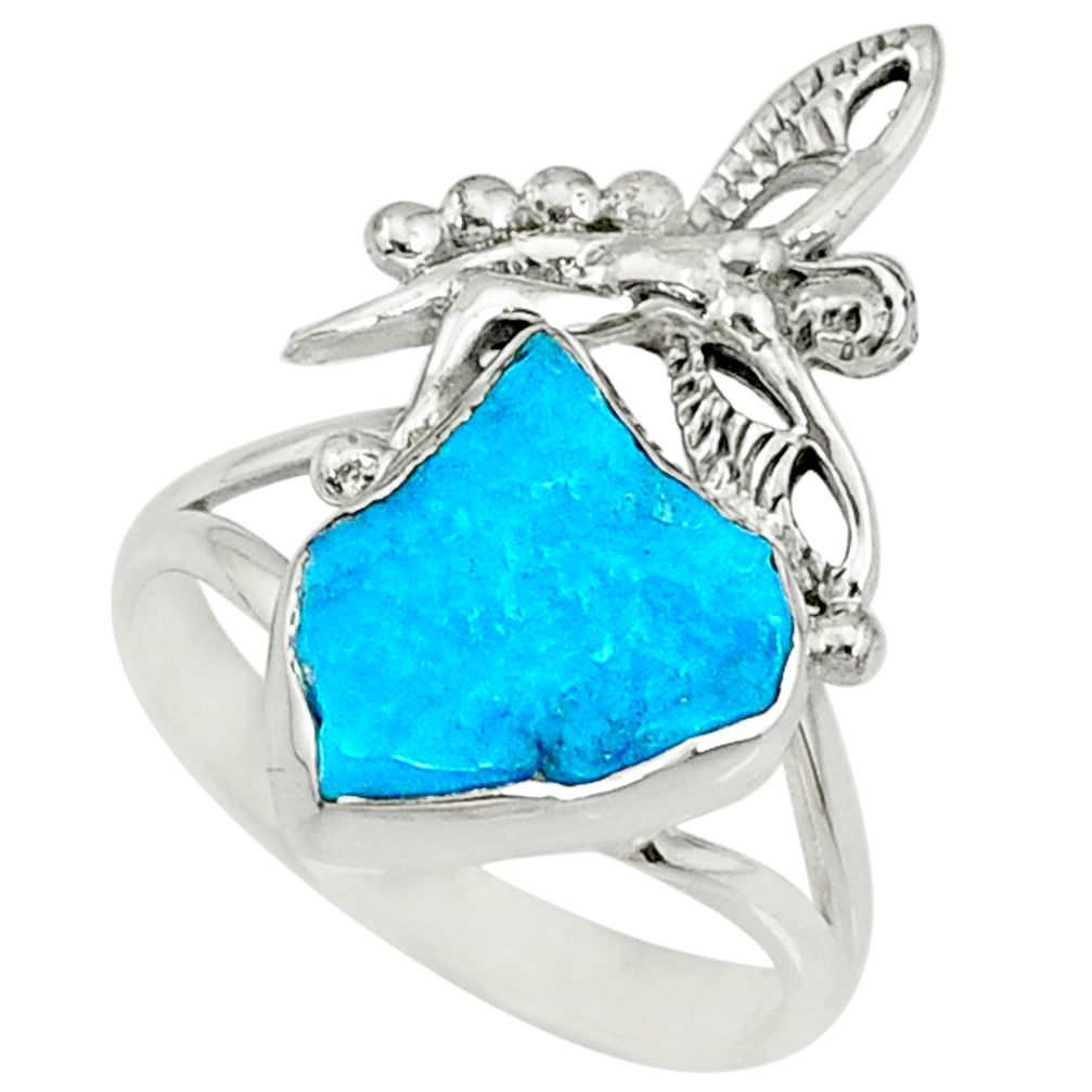 6.36cts natural blue sleeping beauty turquoise raw silver ring size 9 r73354