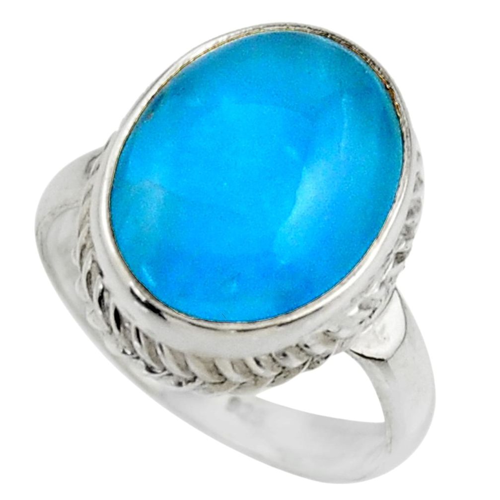 6.83cts natural blue smithsonite 925 silver solitaire ring jewelry size 7 r28586