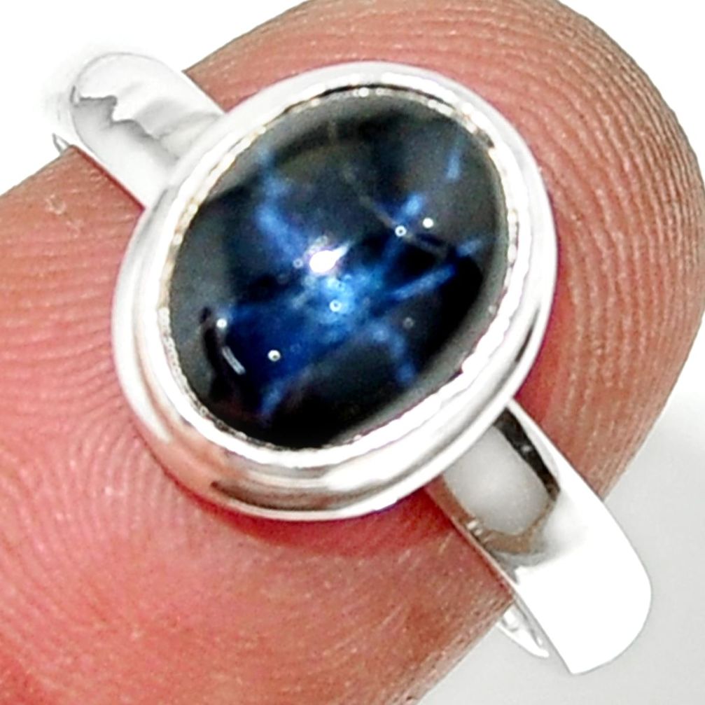 4.30cts natural blue star sapphire 925 silver solitaire ring size 7.5 r34843