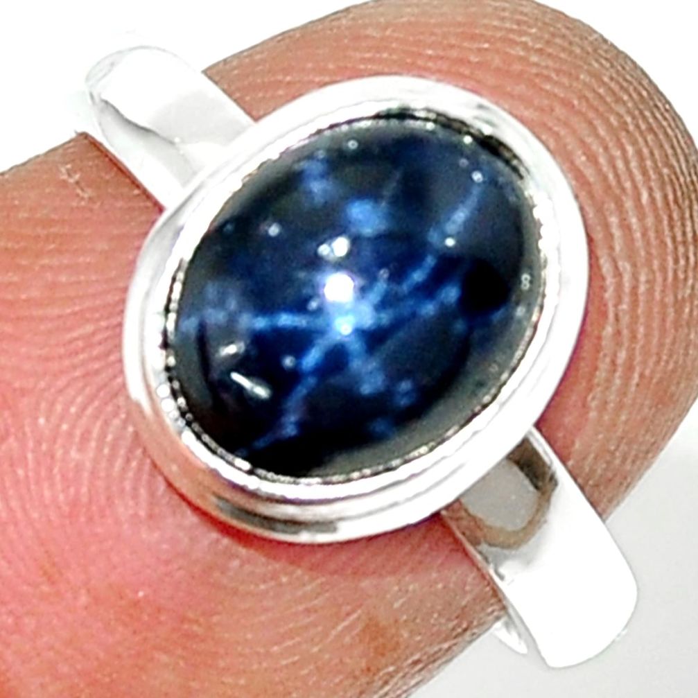 4.31cts natural blue star sapphire 925 silver solitaire ring size 6.5 r34852