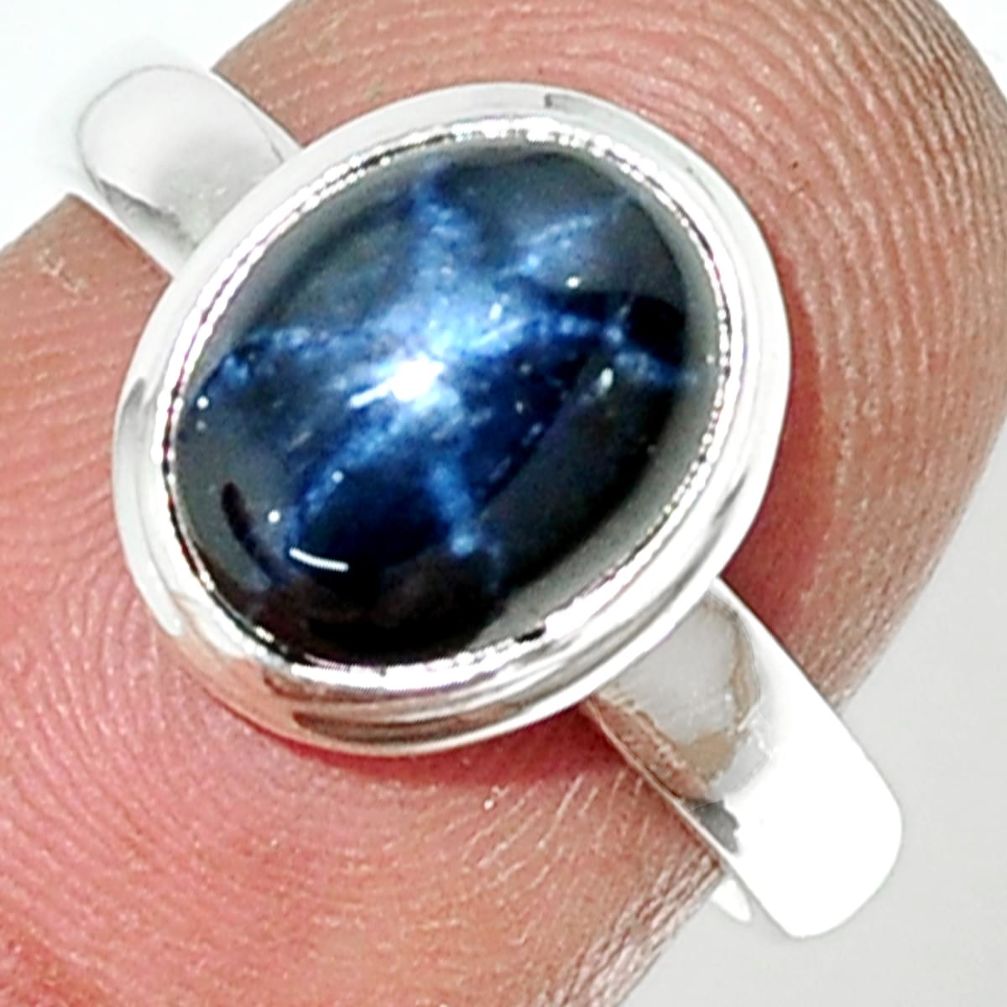 4.30cts natural blue star sapphire 925 silver solitaire ring size 6.5 r34866
